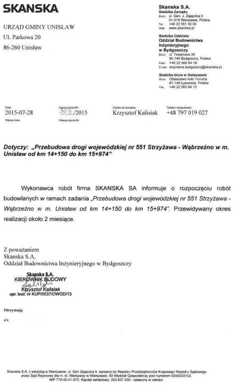 Komunikat o remoncie drogi