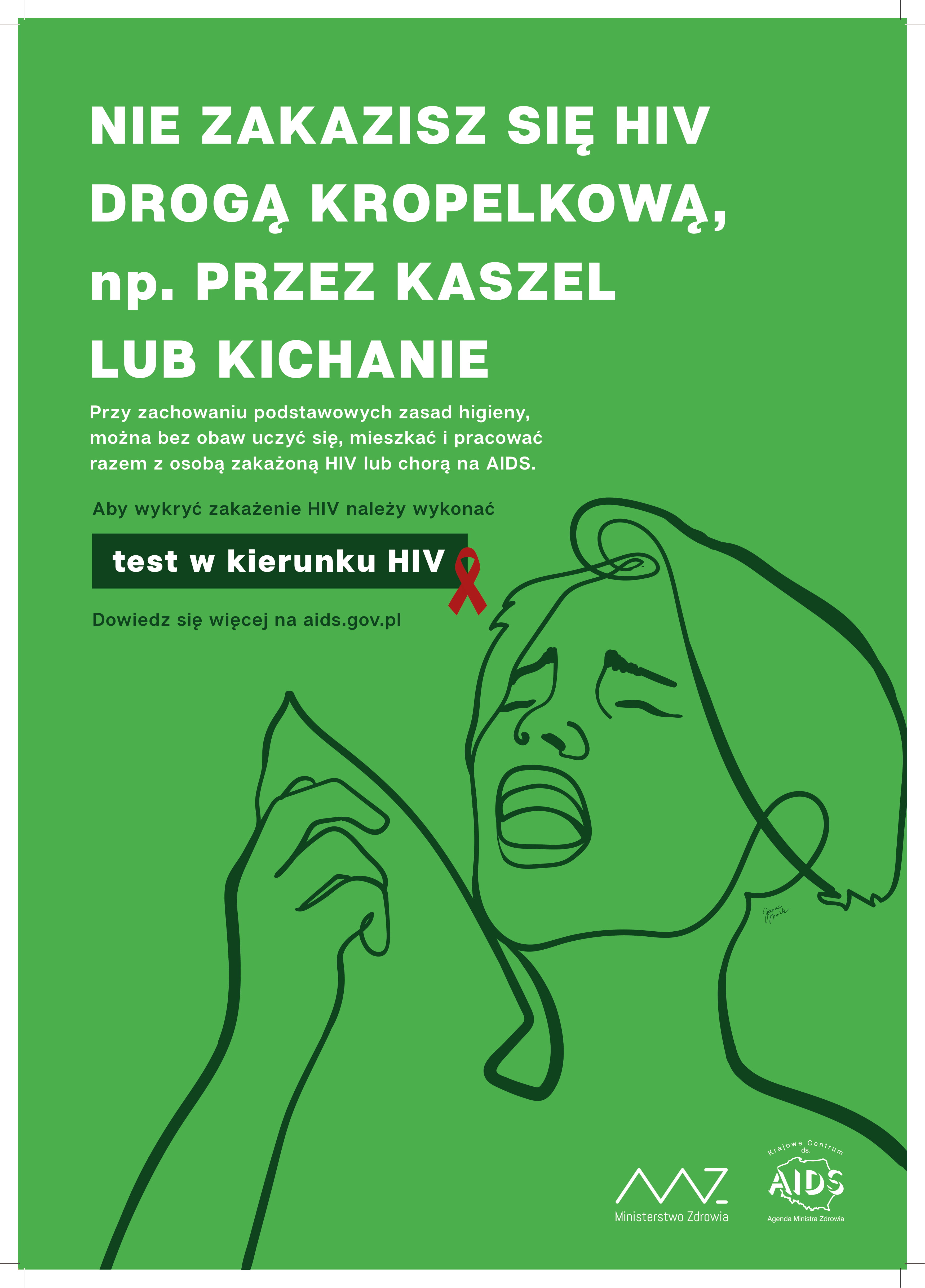 Nie zakazisz się HIV drogą kropelkową, np. przez kaszel lub kichanie